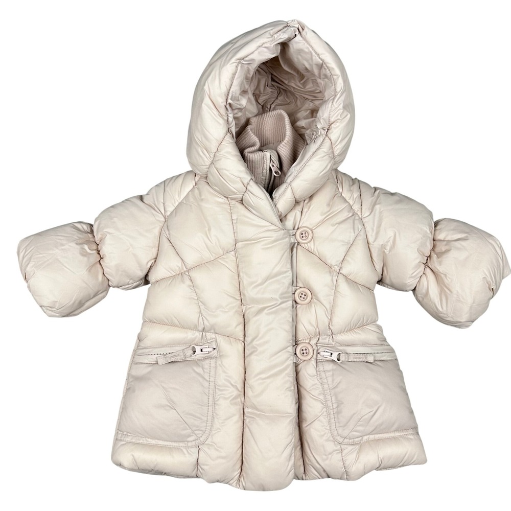 babyGap‎ Puffer Coat Hooded Quilted Cream Baby Girls 0 6 Months